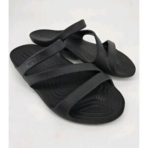 Crocs Kadee II Stappy Black Comfort Sandal Flip Flops Womens Sz 9